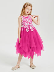 Robes de Demoiselle d'Honneur Junior en Tulle à Longueur de Mollet Fuchsia