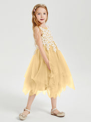 Robes de Demoiselle d'Honneur Junior en Tulle à Longueur de Mollet Or