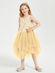 Robes de Demoiselle d'Honneur Junior en Tulle à Longueur de Mollet Or