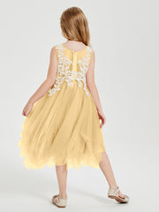 Robes de Demoiselle d'Honneur Junior en Tulle à Longueur de Mollet Or