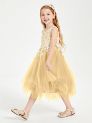 Robes de Demoiselle d'Honneur Junior en Tulle à Longueur de Mollet Or