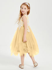 Robes de Demoiselle d'Honneur Junior en Tulle à Longueur de Mollet Or