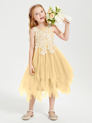 Robes de Demoiselle d'Honneur Junior en Tulle à Longueur de Mollet Or