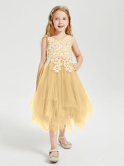 Robes de Demoiselle d'Honneur Junior en Tulle à Longueur de Mollet Or