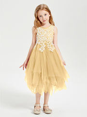Robes de Demoiselle d'Honneur Junior en Tulle à Longueur de Mollet Or