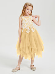 Robes de Demoiselle d'Honneur Junior en Tulle à Longueur de Mollet Or