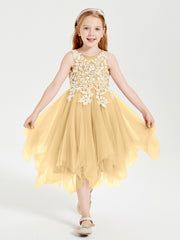 Robes de Demoiselle d'Honneur Junior en Tulle à Longueur de Mollet Or