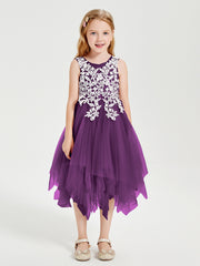 Robes de Demoiselle d'Honneur Junior en Tulle à Longueur de Mollet Raisin