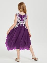 Robes de Demoiselle d'Honneur Junior en Tulle à Longueur de Mollet Raisin