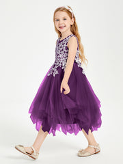 Robes de Demoiselle d'Honneur Junior en Tulle à Longueur de Mollet Raisin