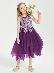 Robes de Demoiselle d'Honneur Junior en Tulle à Longueur de Mollet Raisin