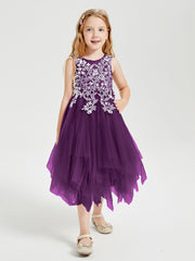 Robes de Demoiselle d'Honneur Junior en Tulle à Longueur de Mollet Raisin