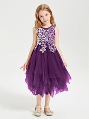 Robes de Demoiselle d'Honneur Junior en Tulle à Longueur de Mollet Raisin