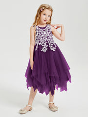 Robes de Demoiselle d'Honneur Junior en Tulle à Longueur de Mollet Raisin