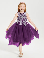 Robes de Demoiselle d'Honneur Junior en Tulle à Longueur de Mollet Raisin