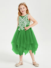 Robes de Demoiselle d'Honneur Junior en Tulle à Longueur de Mollet Vert
