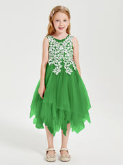 Robes de Demoiselle d'Honneur Junior en Tulle à Longueur de Mollet Vert