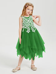 Robes de Demoiselle d'Honneur Junior en Tulle à Longueur de Mollet Vert