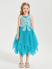Robes de Demoiselle d'Honneur Junior en Tulle à Longueur de Mollet Jade