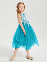 Robes de Demoiselle d'Honneur Junior en Tulle à Longueur de Mollet Jade
