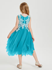 Robes de Demoiselle d'Honneur Junior en Tulle à Longueur de Mollet Jade