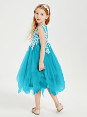 Robes de Demoiselle d'Honneur Junior en Tulle à Longueur de Mollet Jade