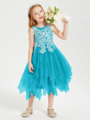 Robes de Demoiselle d'Honneur Junior en Tulle à Longueur de Mollet Jade