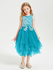 Robes de Demoiselle d'Honneur Junior en Tulle à Longueur de Mollet Jade