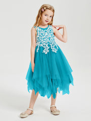 Robes de Demoiselle d'Honneur Junior en Tulle à Longueur de Mollet Jade
