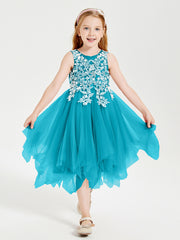 Robes de Demoiselle d'Honneur Junior en Tulle à Longueur de Mollet Jade