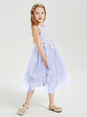 Robes de Demoiselle d'Honneur Junior en Tulle à Longueur de Mollet Lavande