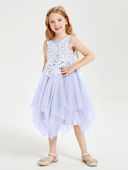 Robes de Demoiselle d'Honneur Junior en Tulle à Longueur de Mollet Lavande
