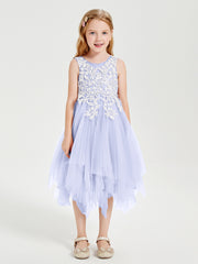 Robes de Demoiselle d'Honneur Junior en Tulle à Longueur de Mollet Lavande