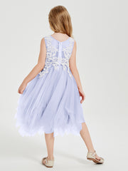 Robes de Demoiselle d'Honneur Junior en Tulle à Longueur de Mollet Lavande