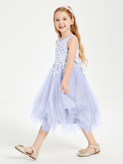 Robes de Demoiselle d'Honneur Junior en Tulle à Longueur de Mollet Lavande