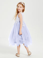 Robes de Demoiselle d'Honneur Junior en Tulle à Longueur de Mollet Lavande