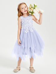 Robes de Demoiselle d'Honneur Junior en Tulle à Longueur de Mollet Lavande