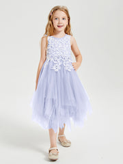 Robes de Demoiselle d'Honneur Junior en Tulle à Longueur de Mollet Lavande