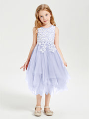 Robes de Demoiselle d'Honneur Junior en Tulle à Longueur de Mollet Lavande