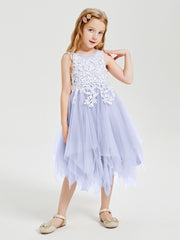 Robes de Demoiselle d'Honneur Junior en Tulle à Longueur de Mollet Lavande