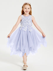 Robes de Demoiselle d'Honneur Junior en Tulle à Longueur de Mollet Lavande