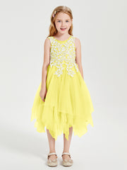 Robes de Demoiselle d'Honneur Junior en Tulle à Longueur de Mollet Citron