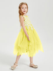 Robes de Demoiselle d'Honneur Junior en Tulle à Longueur de Mollet Citron