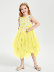 Robes de Demoiselle d'Honneur Junior en Tulle à Longueur de Mollet Citron