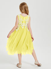 Robes de Demoiselle d'Honneur Junior en Tulle à Longueur de Mollet Citron