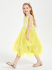 Robes de Demoiselle d'Honneur Junior en Tulle à Longueur de Mollet Citron