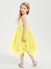 Robes de Demoiselle d'Honneur Junior en Tulle à Longueur de Mollet Citron