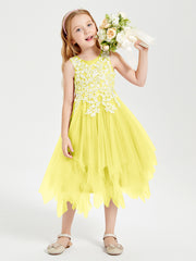 Robes de Demoiselle d'Honneur Junior en Tulle à Longueur de Mollet Citron