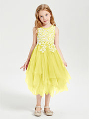 Robes de Demoiselle d'Honneur Junior en Tulle à Longueur de Mollet Citron