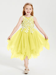 Robes de Demoiselle d'Honneur Junior en Tulle à Longueur de Mollet Citron